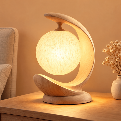JORVYNOY® Crescent Haven Wooden Table Lamp