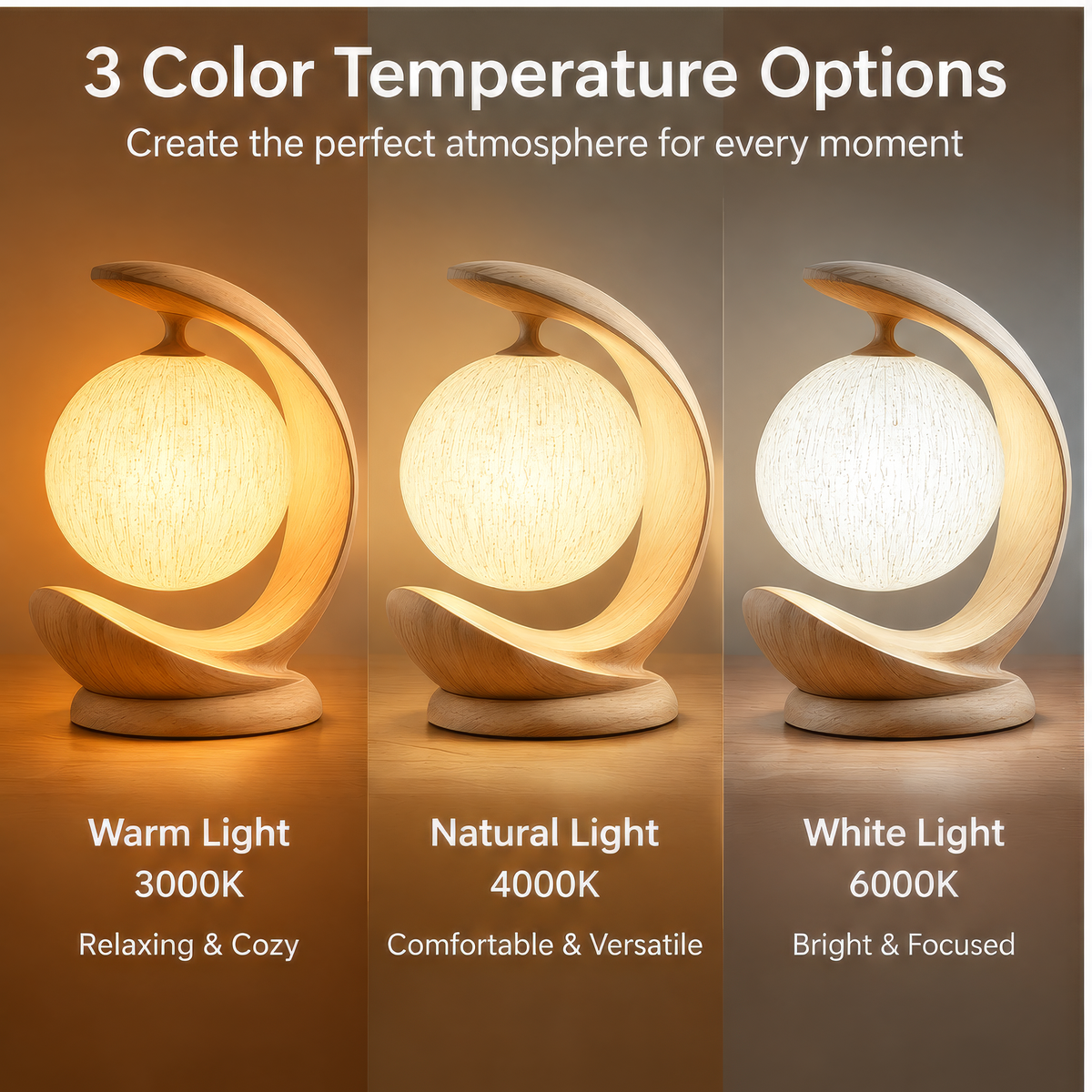 JORVYNOY® Crescent Haven Wooden Table Lamp